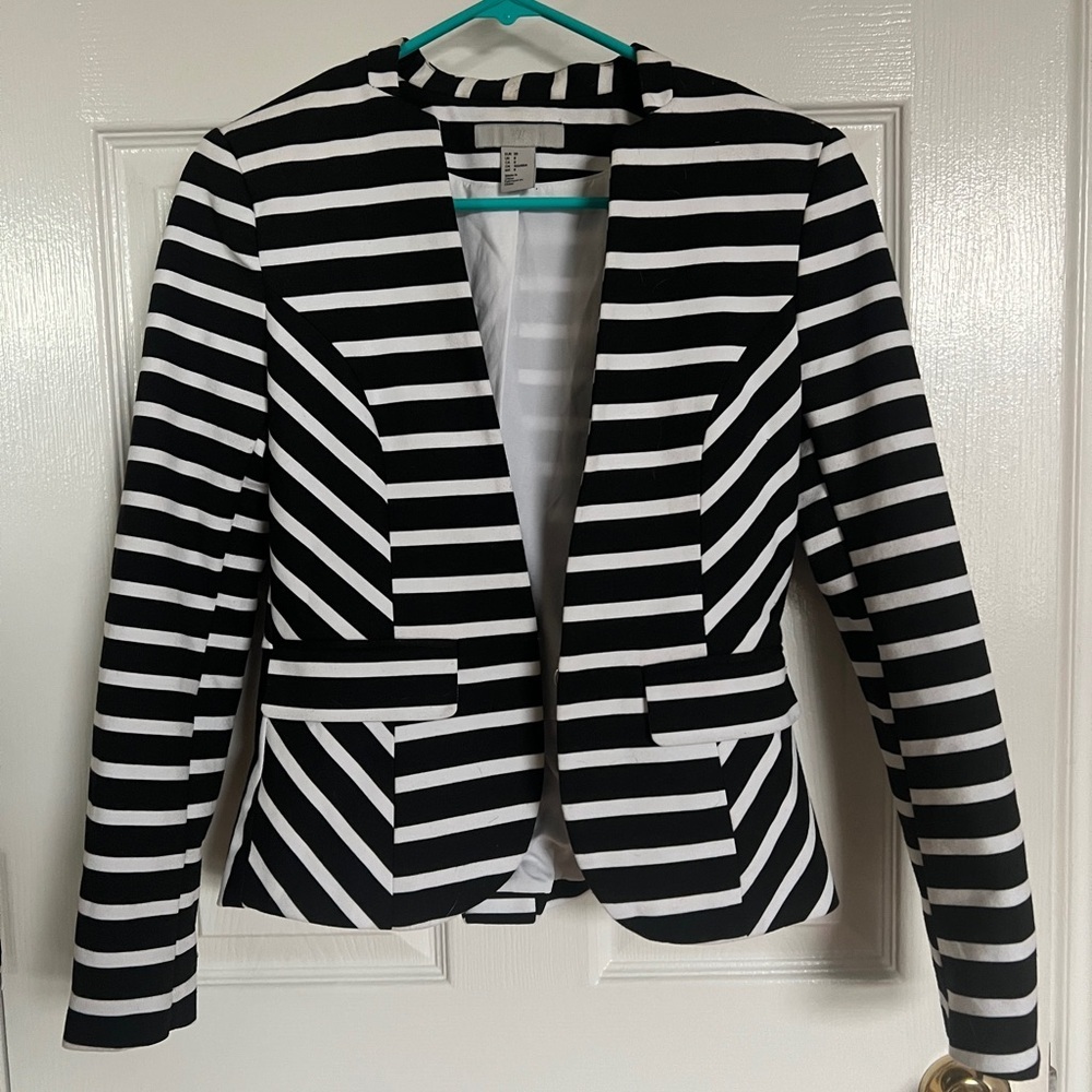 H&M Black and White Striped Blazer